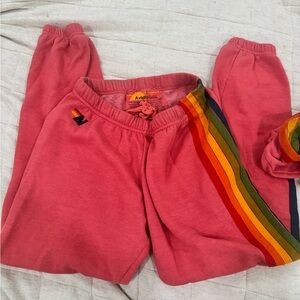 Aviator Nation Pink Joggers with Multicolor Stripe